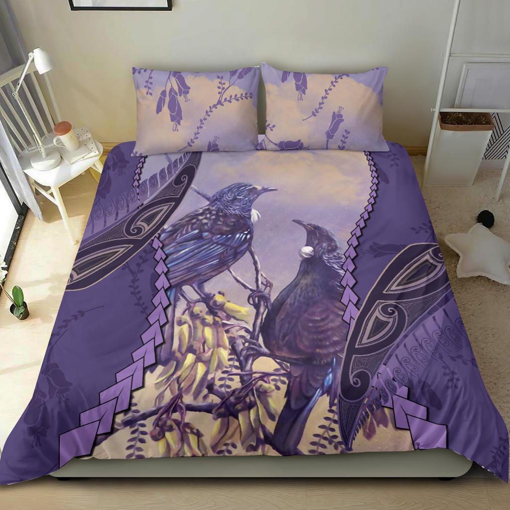 Tui Bird Mix Kowhai And Silver Fern Bedding Set Purple - Vibe Hoodie Shop