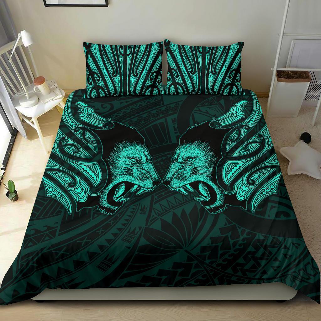 Double Lion Maori Tattoo Bedding Set New Zealand - Turquoise - Vibe Hoodie Shop