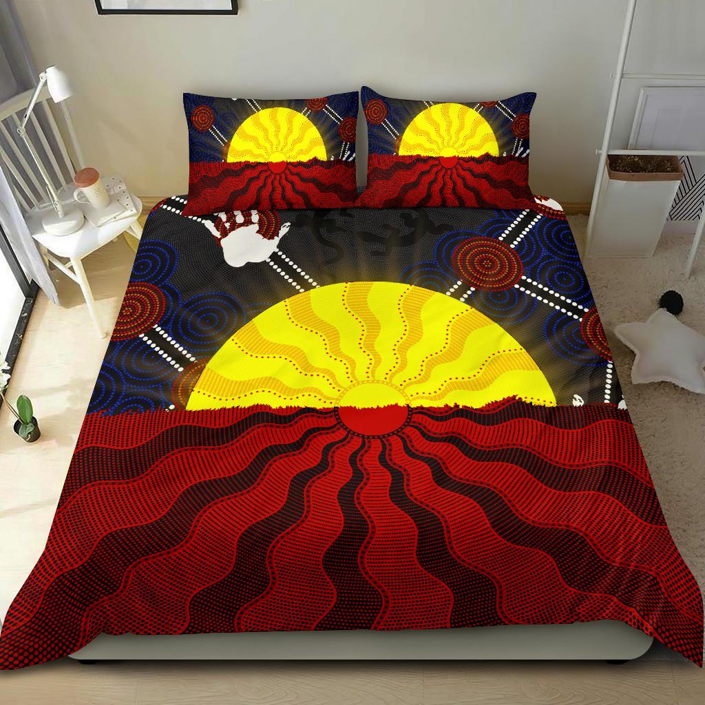 Aboriginal Bedding Set, Aboriginal Lives Matter Flag Sun Dot Painting - Vibe Hoodie Shop