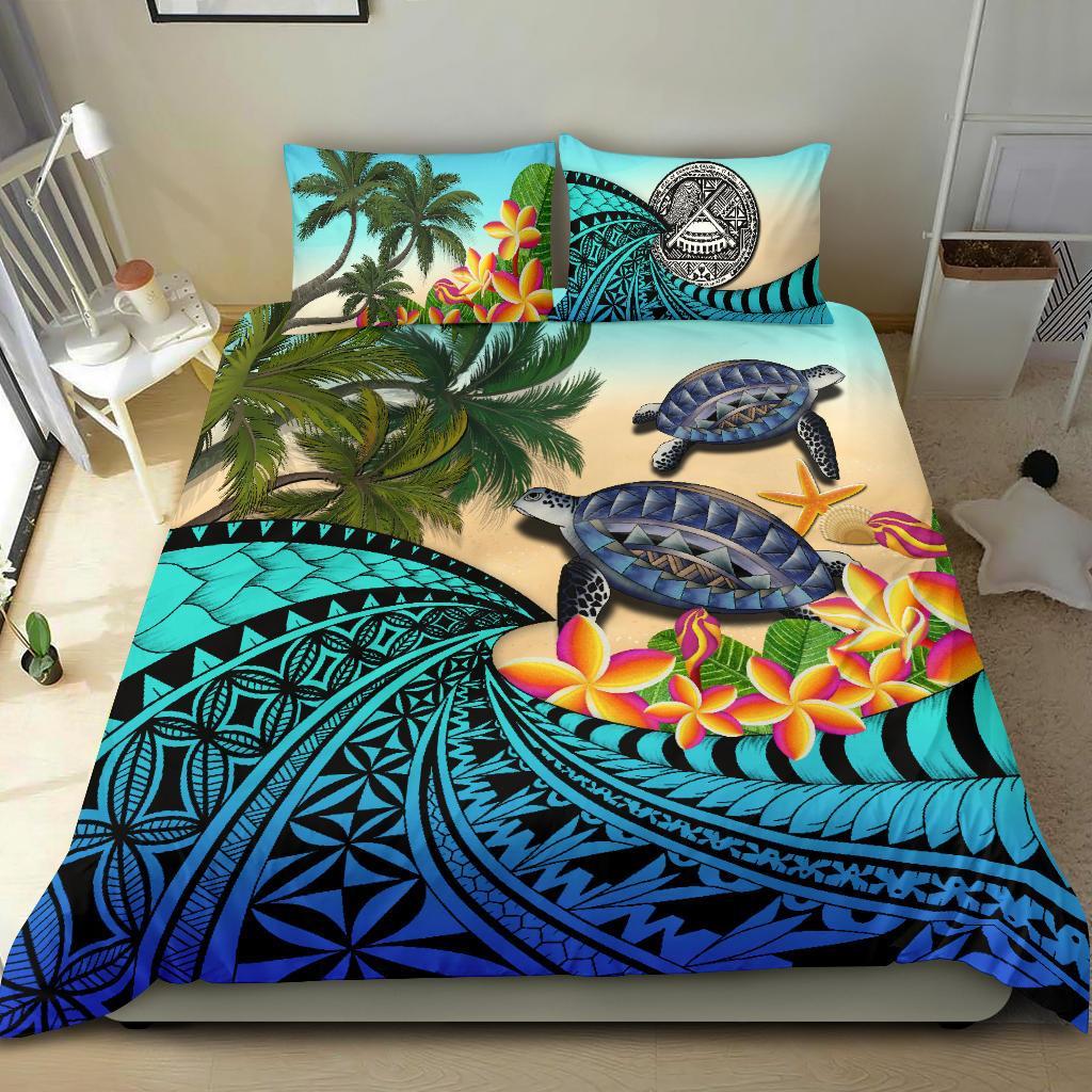 American Samoa Bedding Set - Polynesian Turtle Coconut Tree And Plumeria - Vibe Hoodie Shop