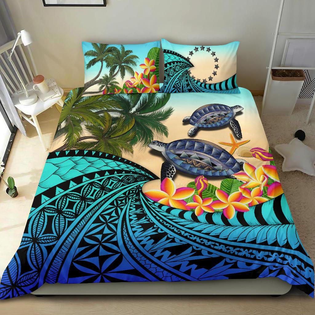 Cook Islands Bedding Set - Polynesian Turtle Coconut Tree And Plumeria - Vibe Hoodie Shop