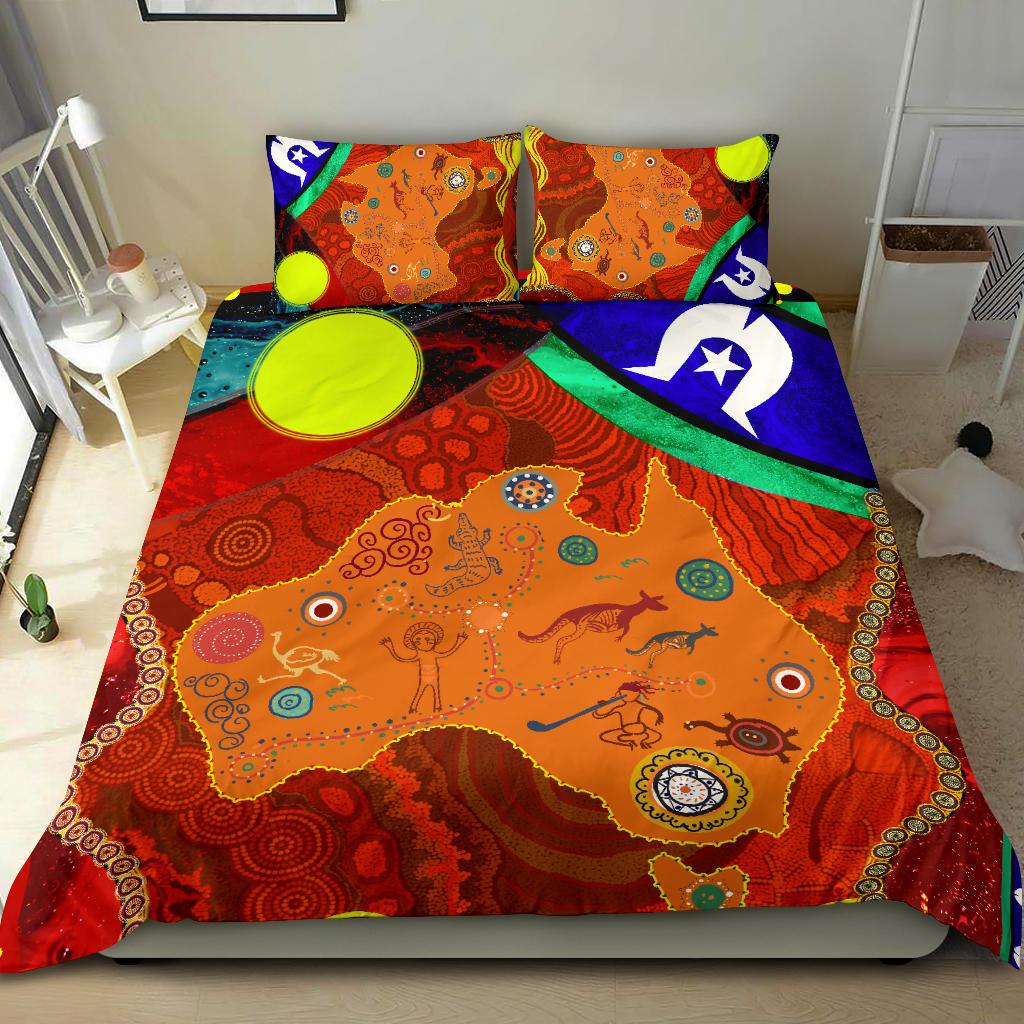 Bedding Set - Australia Map Aboriginal Patterns - Vibe Hoodie Shop