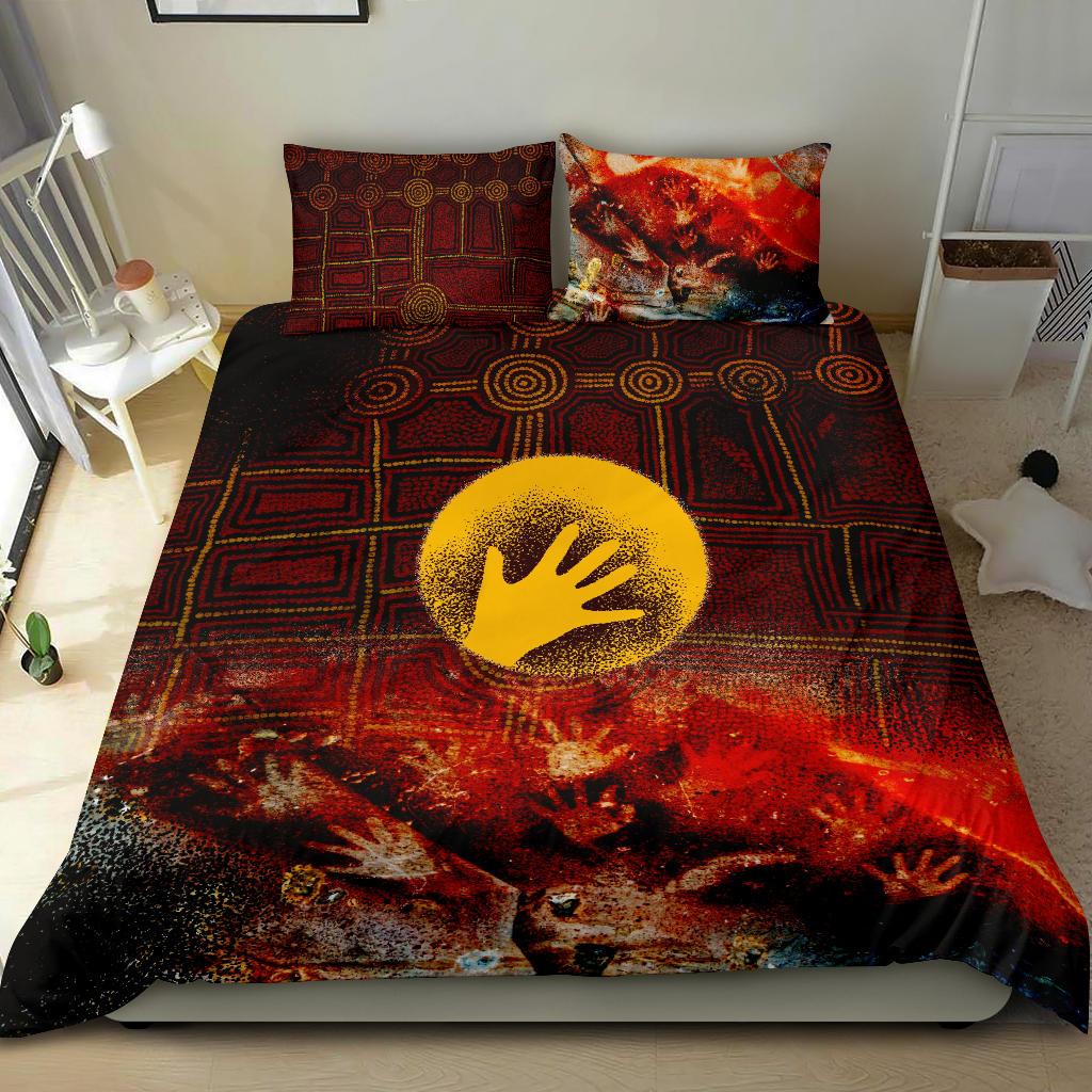 Aboriginal Bedding Set - Indigenous Flag Hand Art - Vibe Hoodie Shop