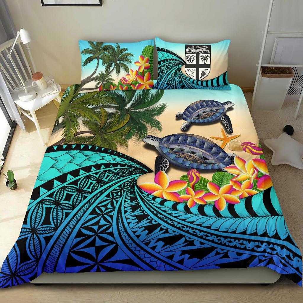 Fiji Bedding Set - Polynesian Turtle Coconut Tree And Plumeria - Vibe Hoodie Shop