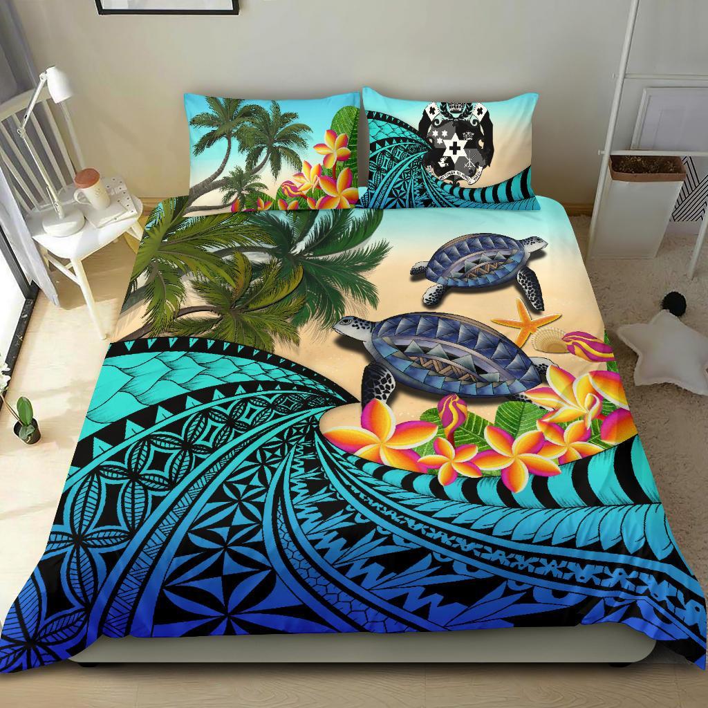 Tonga Bedding Set - Polynesian Turtle Coconut Tree And Plumeria - Vibe Hoodie Shop