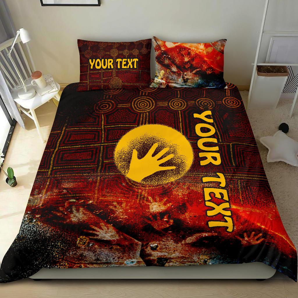 Custom Aboriginal Bedding Set - Indigenous Flag Hand Art - Vibe Hoodie Shop