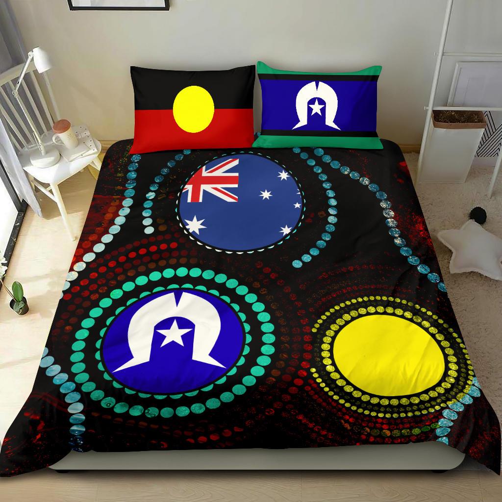 Bedding Set Aboriginal - Aboriginal Dot Painting and Flag - Vibe Hoodie Shop