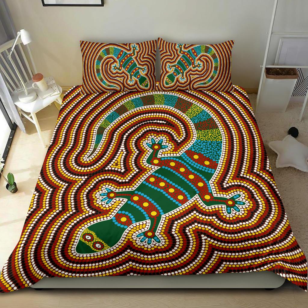 Aboriginal Bedding Set, Lizard Dot Painting Patterns - Vibe Hoodie Shop