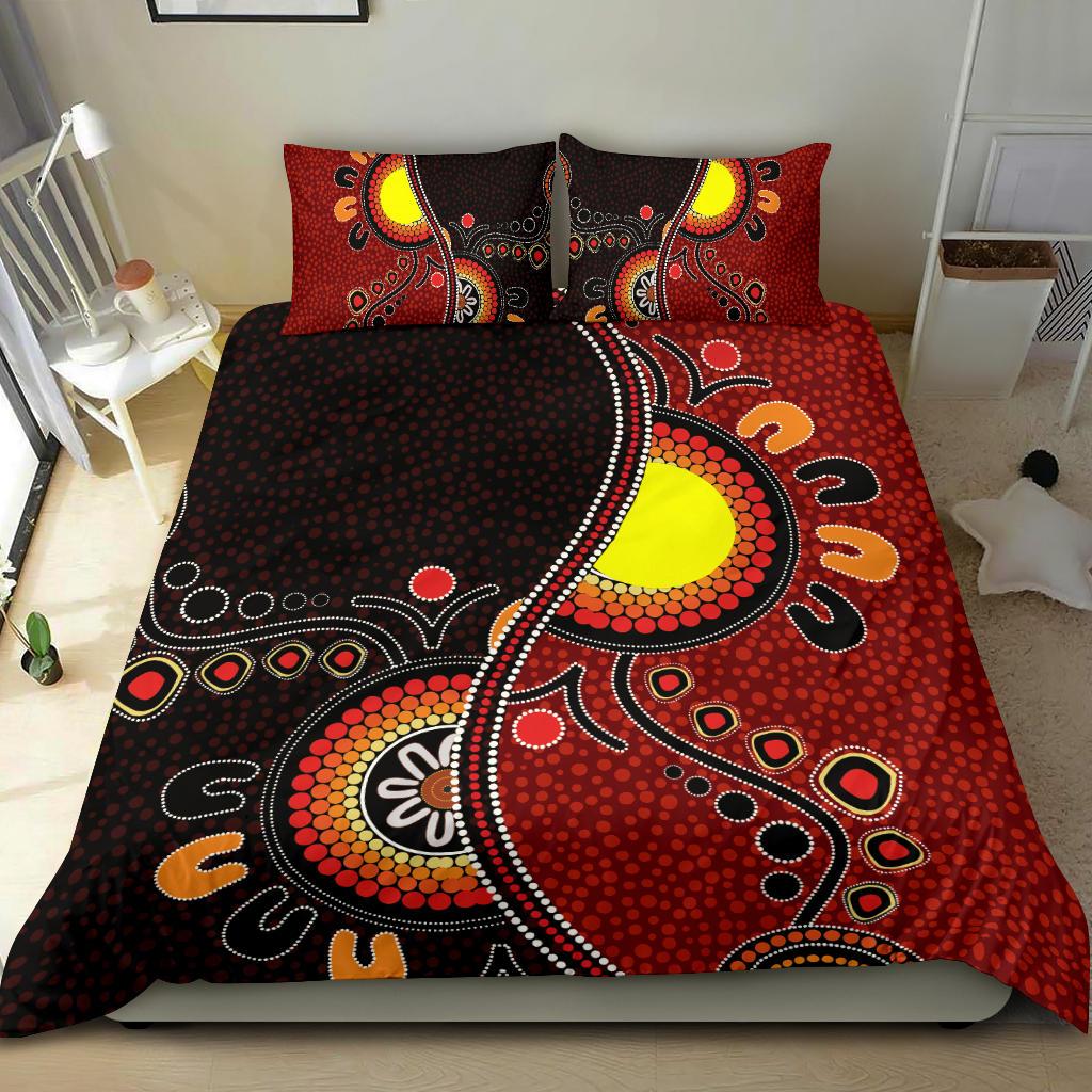 Aboriginal Bedding Set - Australia Flag Dot Painting Art - Vibe Hoodie Shop