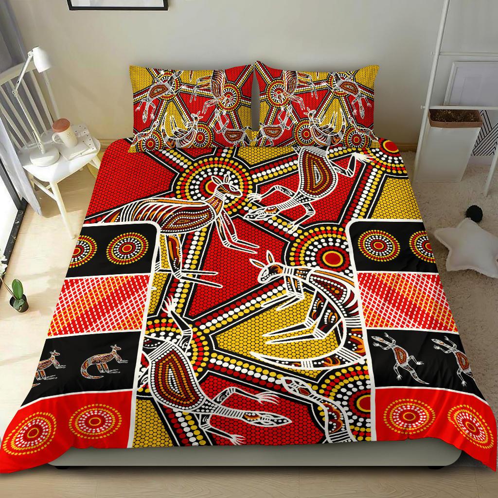 Aboriginal Bedding Set, Kangaroo Dot Painting Patterns - Vibe Hoodie Shop