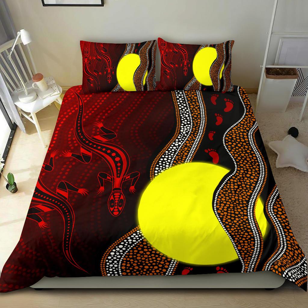 Aboriginal Bedding Set - Aboriginal Flag Lizard Dot Painting Style - Vibe Hoodie Shop