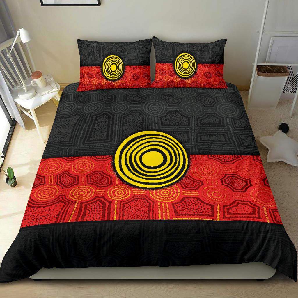 Aboriginal Bedding Set - Aussie Indigenous Flag - Vibe Hoodie Shop