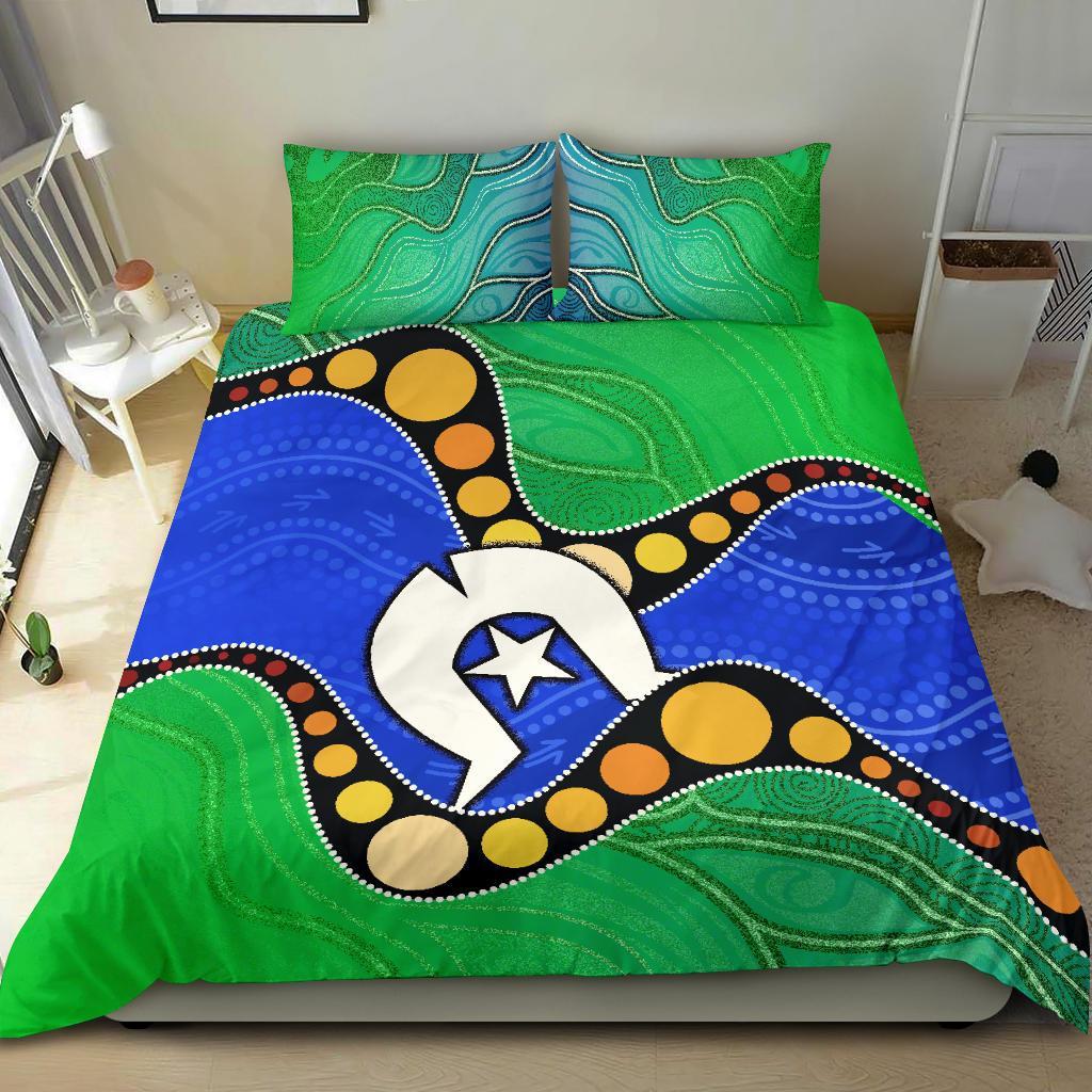 Torres Strait Islands Bedding Set - Flag with Aboriginal Patterns - Vibe Hoodie Shop