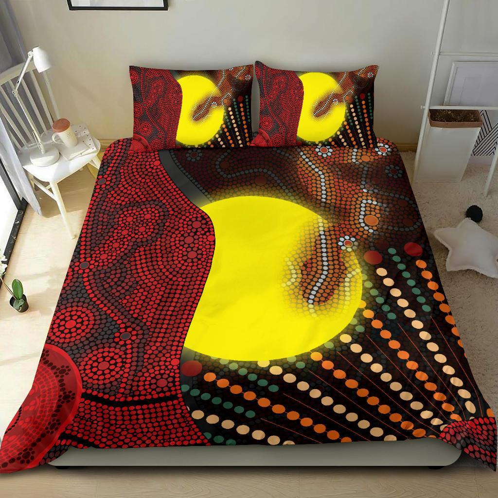 Aboriginal Bedding Set - Indigenous Snake Sun Dot Painting - Vibe Hoodie Shop