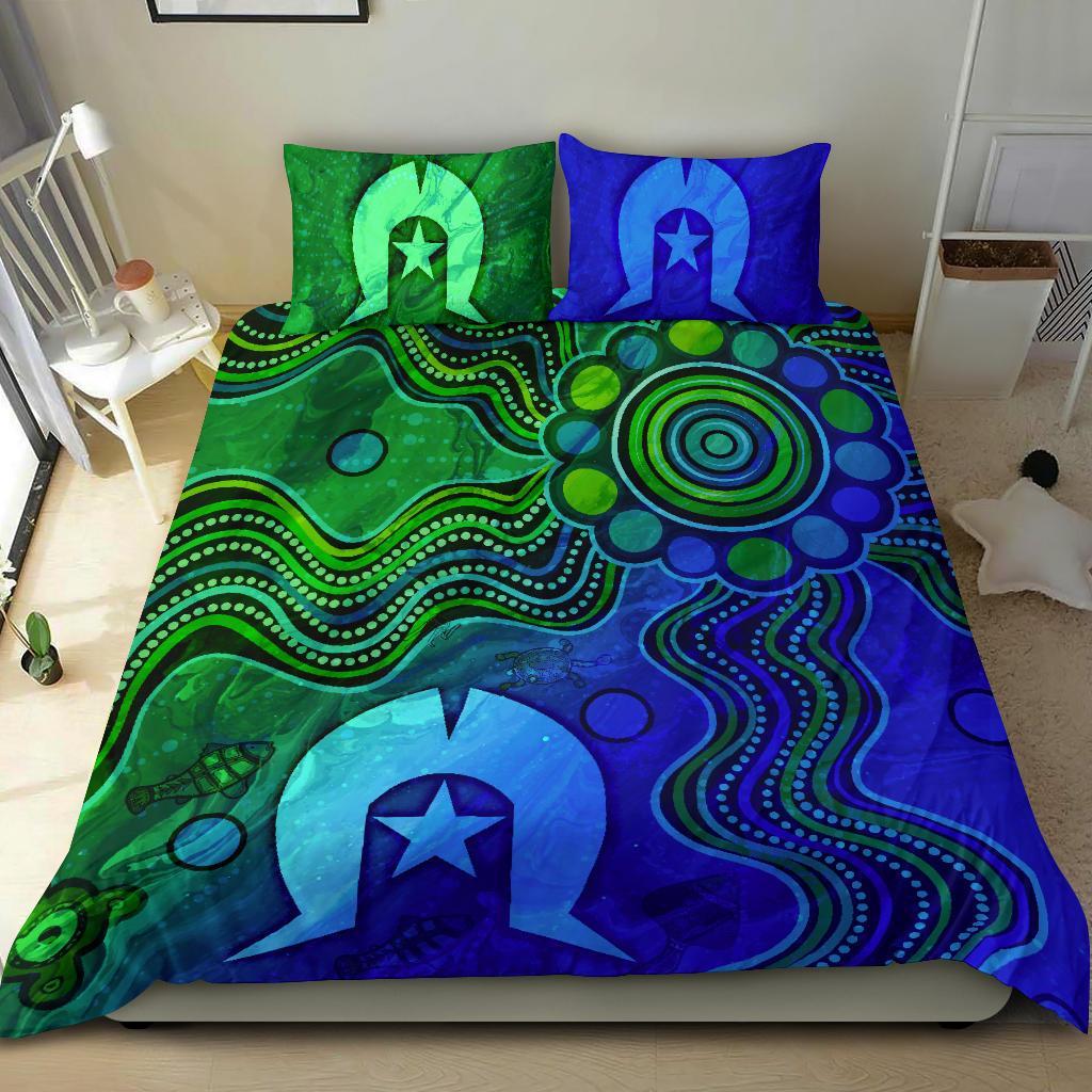 Aboriginal Bedding Set, Torres Strait Islands Flag - Vibe Hoodie Shop