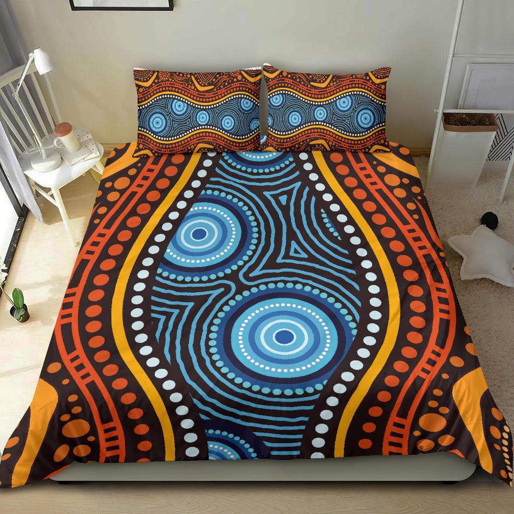 Aboriginal Bedding Set - Boomerang Circle Dot Painting Art Ver01 - Vibe Hoodie Shop