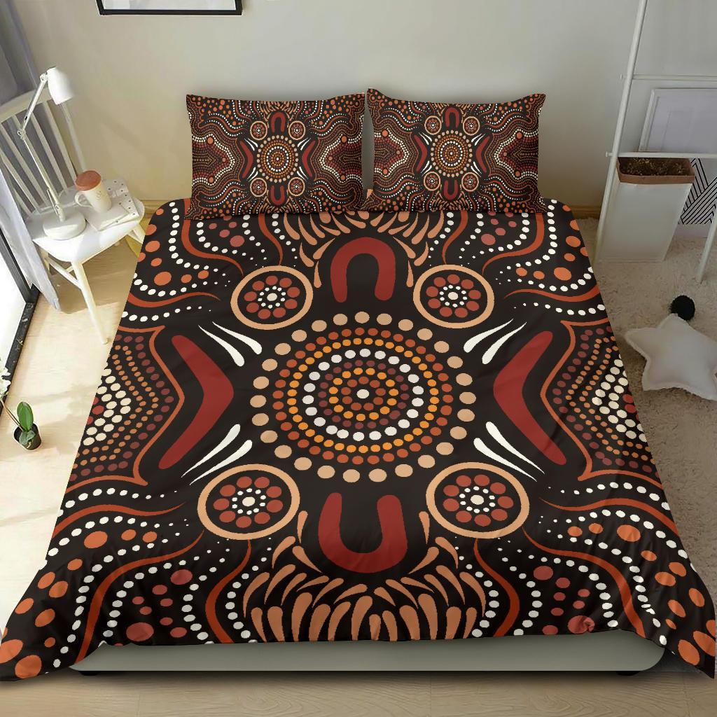 Aboriginal Bedding Set - Boomerang Circle Dot Painting Art Ver02 - Vibe Hoodie Shop