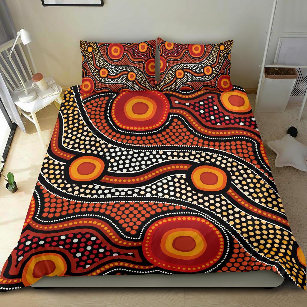 Aboriginal Bedding Set - Landscape Circle Dot Painting Art - Vibe Hoodie Shop