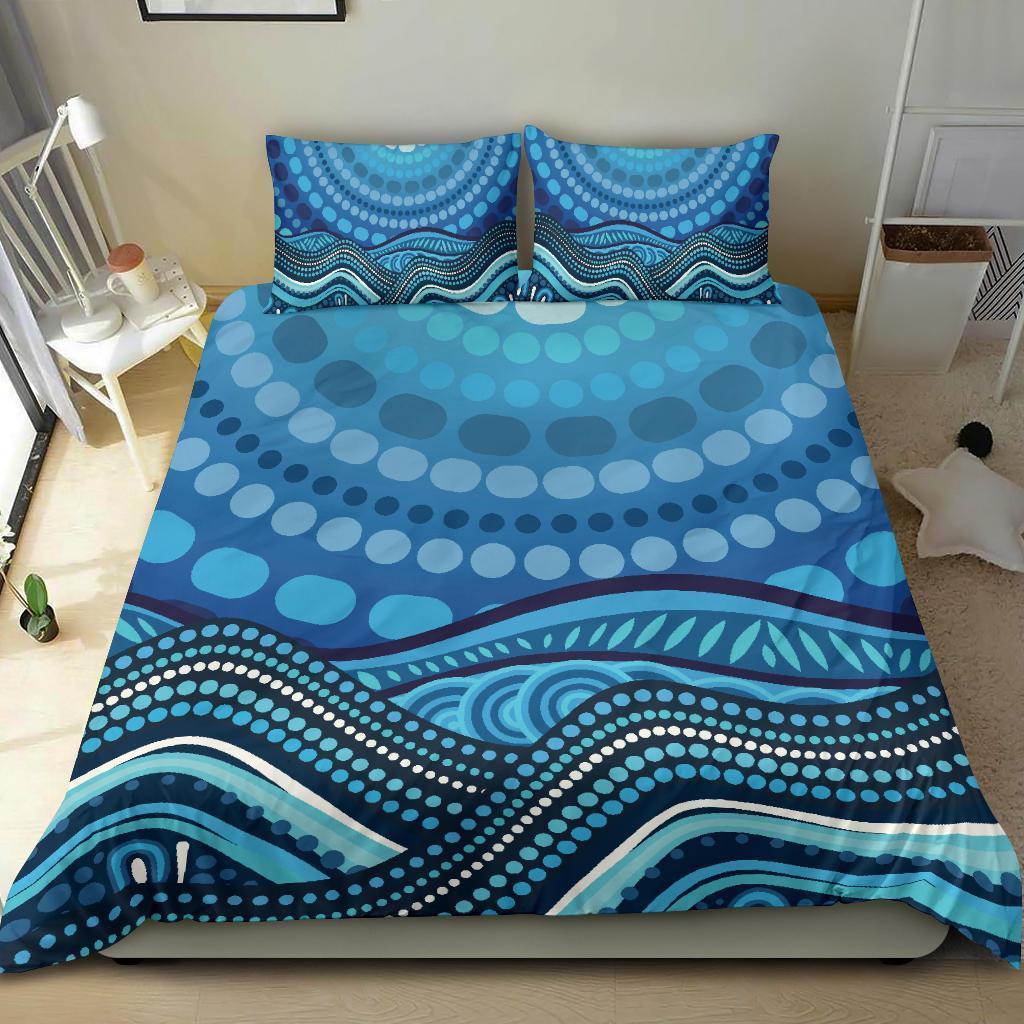 Aboriginal Bedding Set - Blue Circle ABoriginal Art - Vibe Hoodie Shop