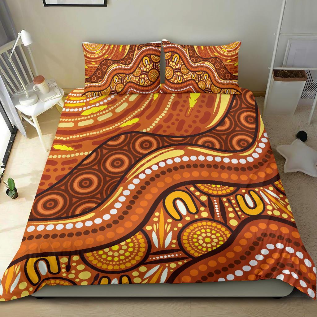 Aboriginal Bedding Set - Landscape and The Sun Dot Painting Art - Vibe Hoodie Shop