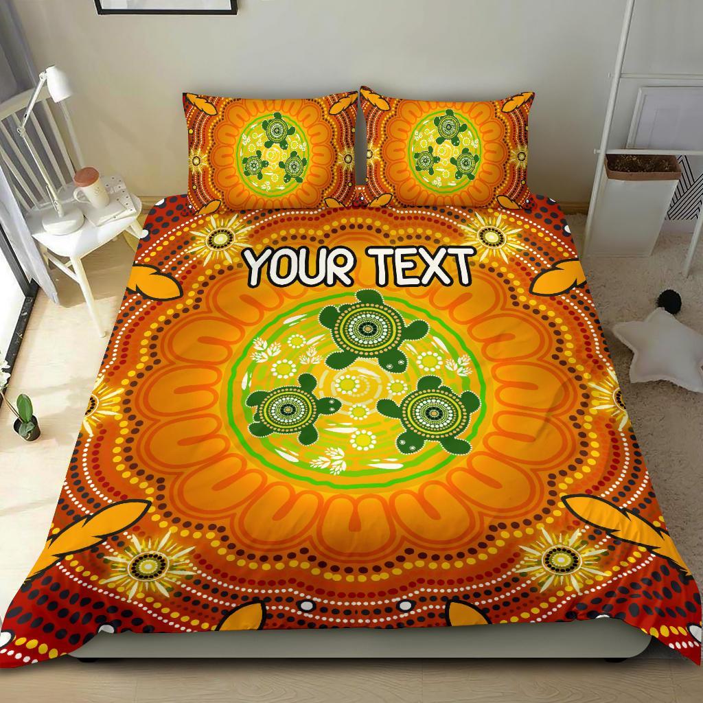 Custom Text Aboriginal Bedding Set - Turtle Circle Dot Painting Art - Vibe Hoodie Shop