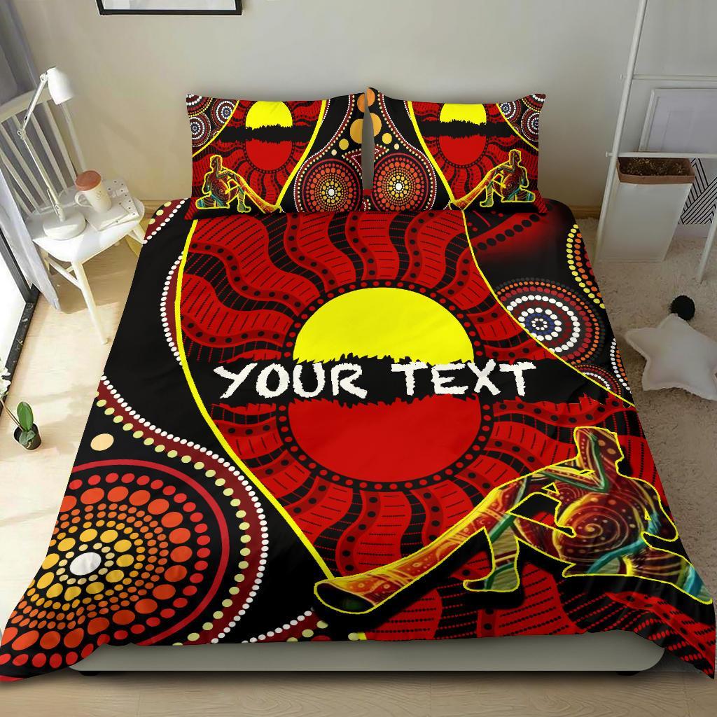 Custom Aboriginal Bedding Set - Indigenous Dots Pattern With Didgeridoo - Vibe Hoodie Shop