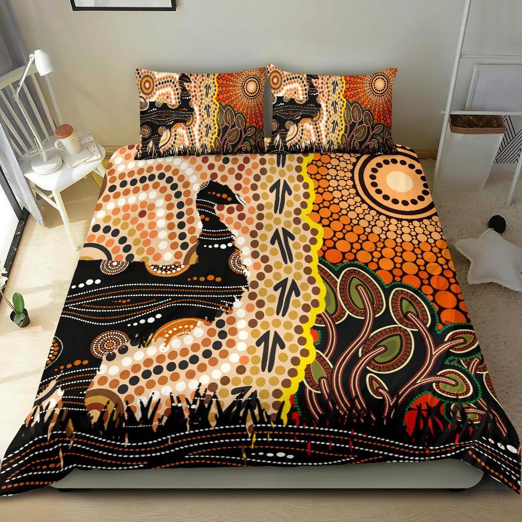 Bedding Set - Australian Aboriginal Sun and Emu - Vibe Hoodie Shop