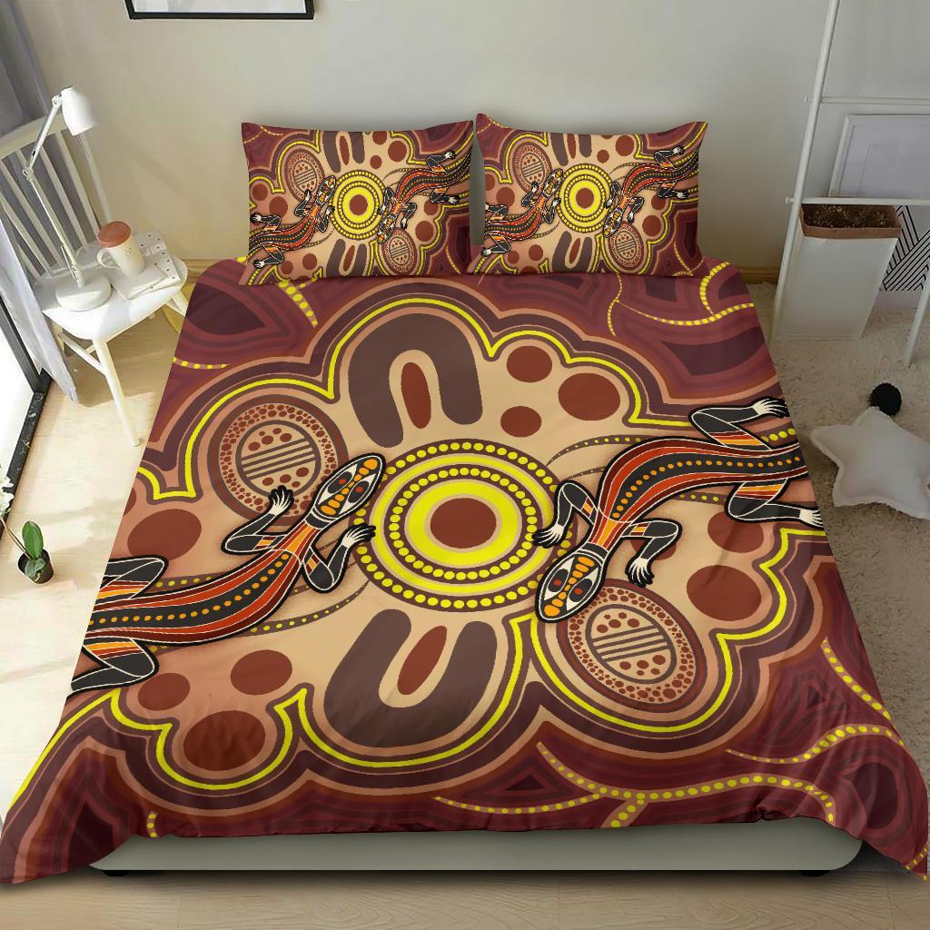 Aboriginal Bedding Set, Indigenous Lizard Dot Painting Art - Vibe Hoodie Shop