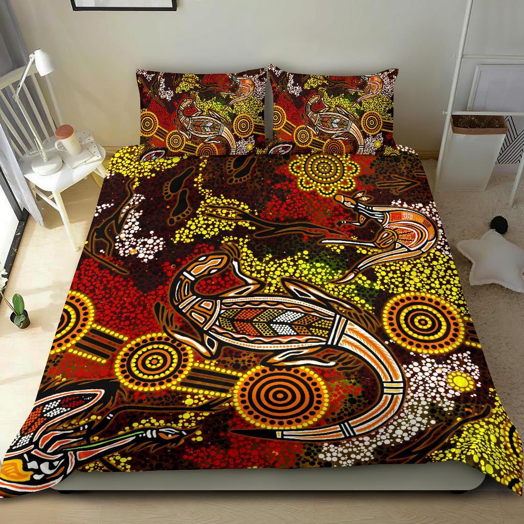 Aboriginal Bedding Set, Kangaroo and Lizard Dot Painting Art - Vibe Hoodie Shop