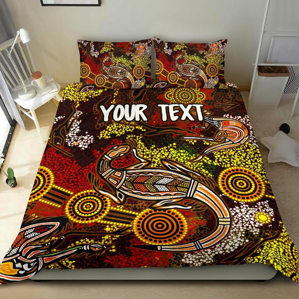 Custom Aboriginal Bedding Set, Kangaroo and Lizard Dot Painting Art - Vibe Hoodie Shop