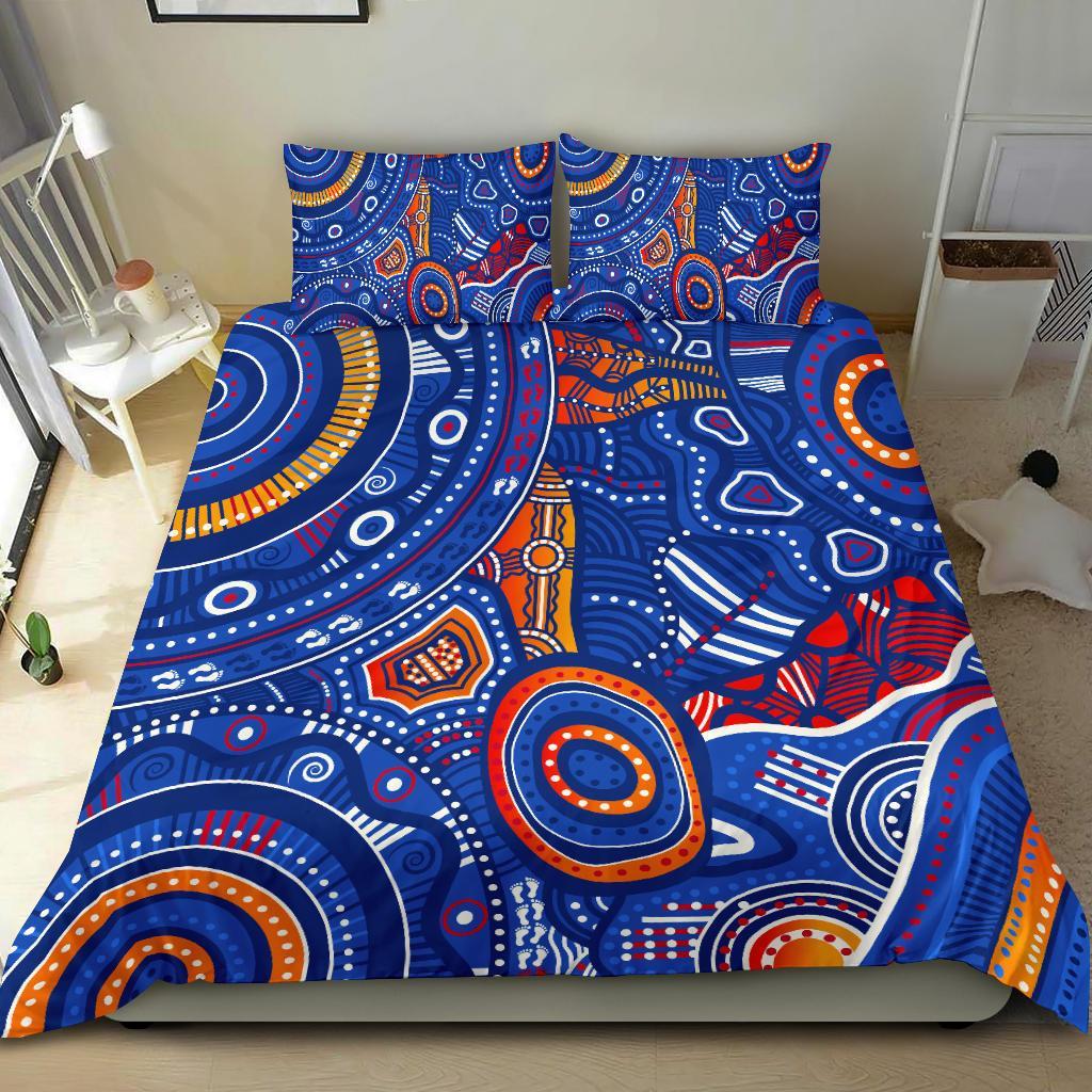 Aboriginal Bedding Set - Indigenous Footprint Patterns Blue Color - Vibe Hoodie Shop