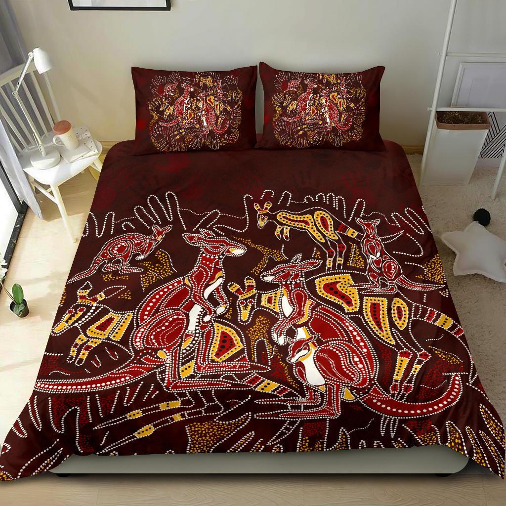 Aboriginal Bedding Set - Kangaroo family with Hand Art - Vibe Hoodie Shop