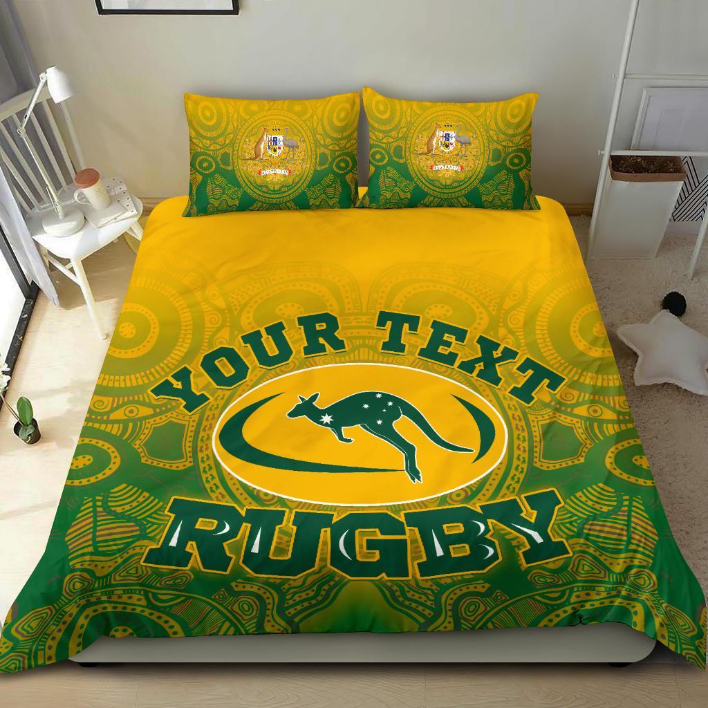 Custom Aboriginal Bedding Set, Australia Rugby and Coat Of Arms - Vibe Hoodie Shop