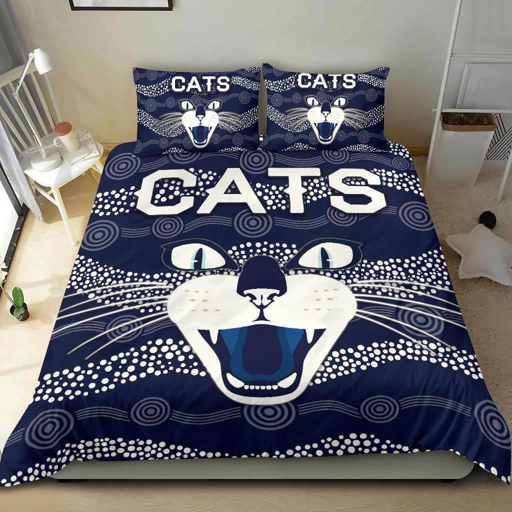 Geelong Bedding Set Cats Indigenous - Navy - Vibe Hoodie Shop