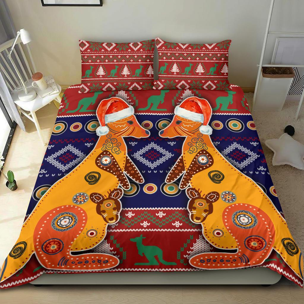 Australia Christmas Bedding Set - Mother Kangaroo In Christmas - Vibe Hoodie Shop