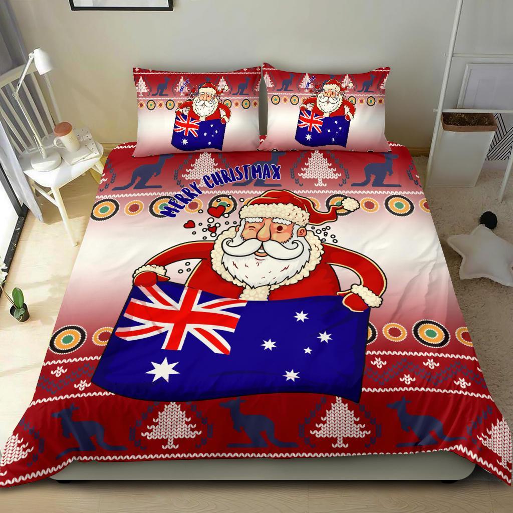 Christmas Personalised Bedding Set - Australia Santa Claus Hold The Flag (Red) - Vibe Hoodie Shop