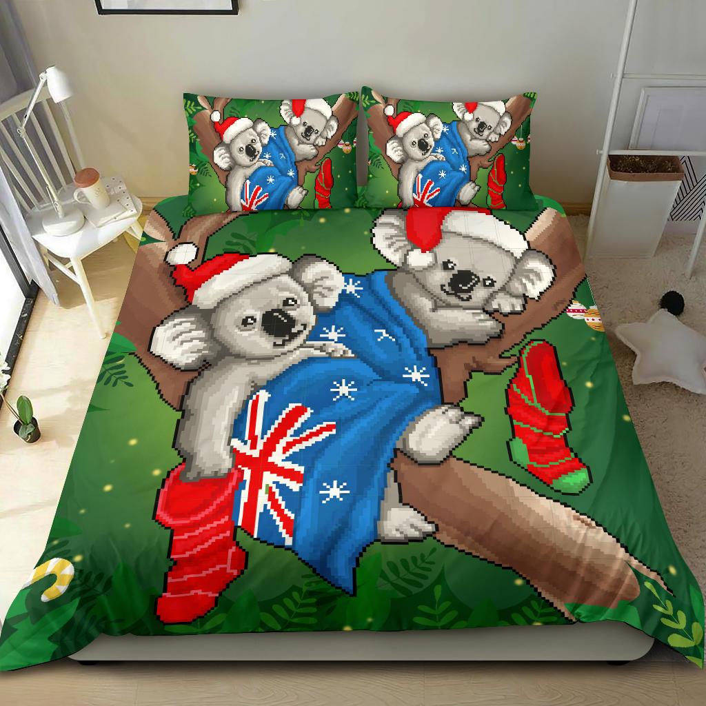 Christmas Bedding Set - Australia Flag with Koala Ugly Christmas - Vibe Hoodie Shop