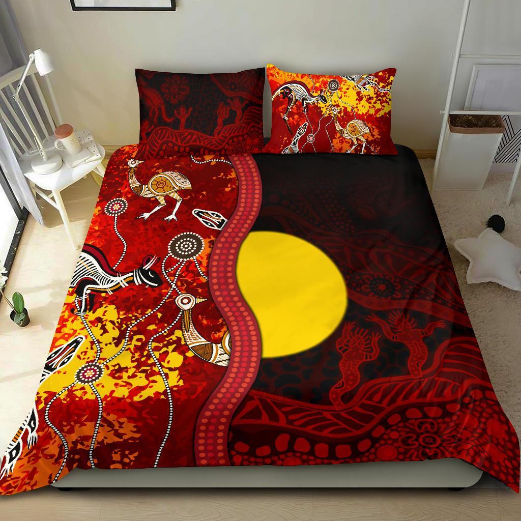 Aboriginal Bedding Set - Red Indigenous Flag - Vibe Hoodie Shop