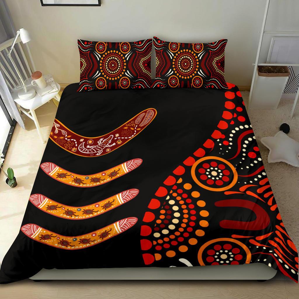 Aboriginal Bedding Set - Aboriginal Boomerangs With Dot Painting Pattern - Vibe Hoodie Shop