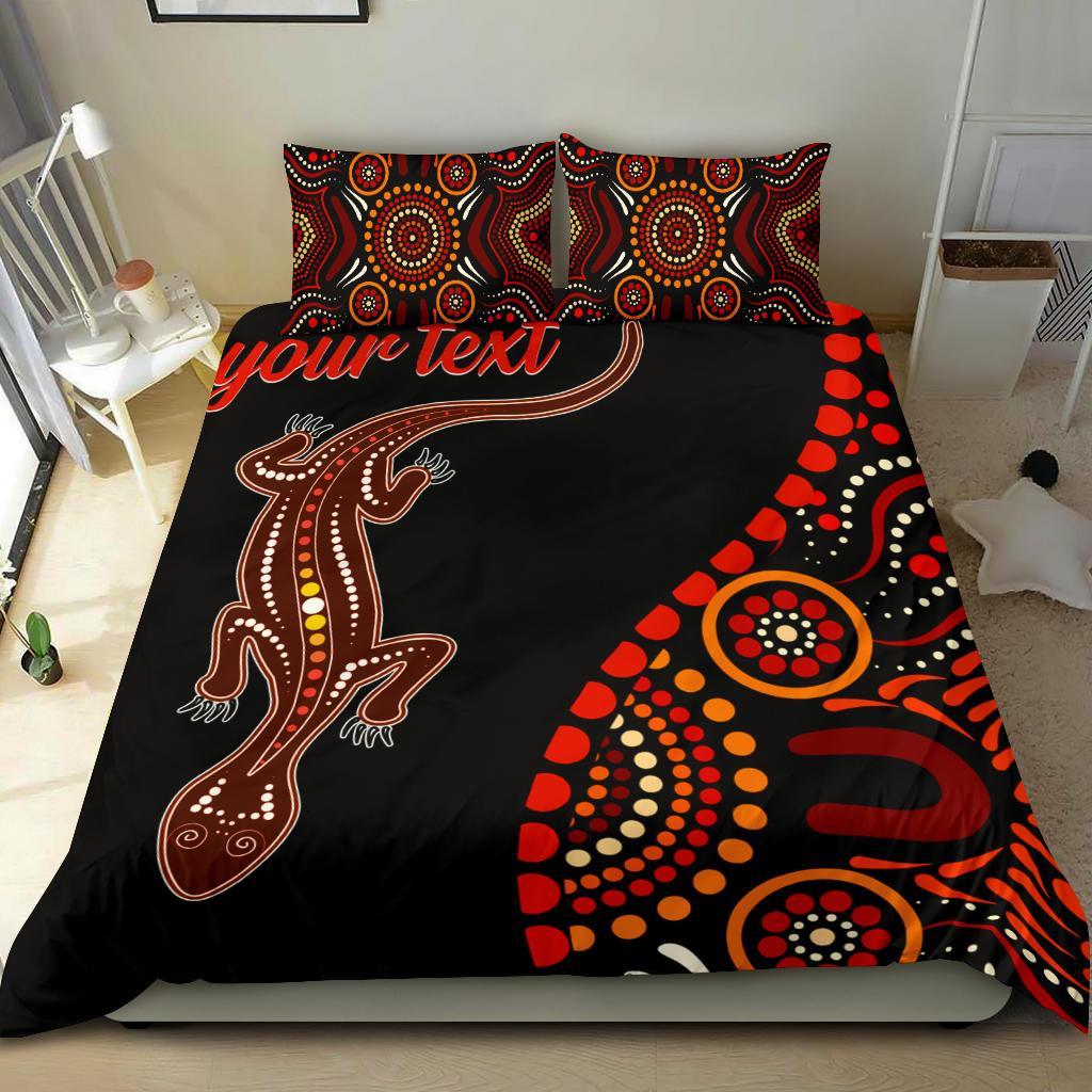 Aboriginal Personalised Bedding Set - Aboriginal Lizard With Dot Painting Patterns - Vibe Hoodie Shop