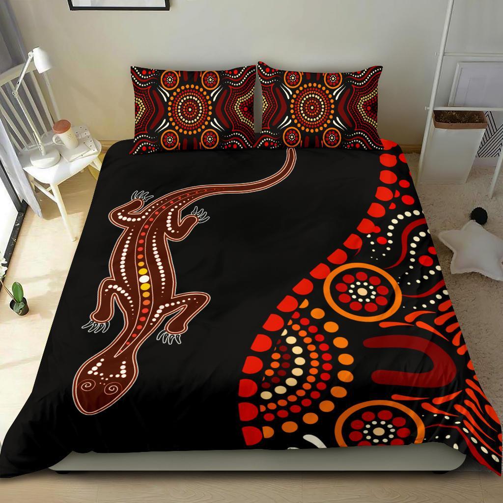 Aboriginal Bedding Set - Aboriginal Lizard With Dot Painting Patterns - Vibe Hoodie Shop