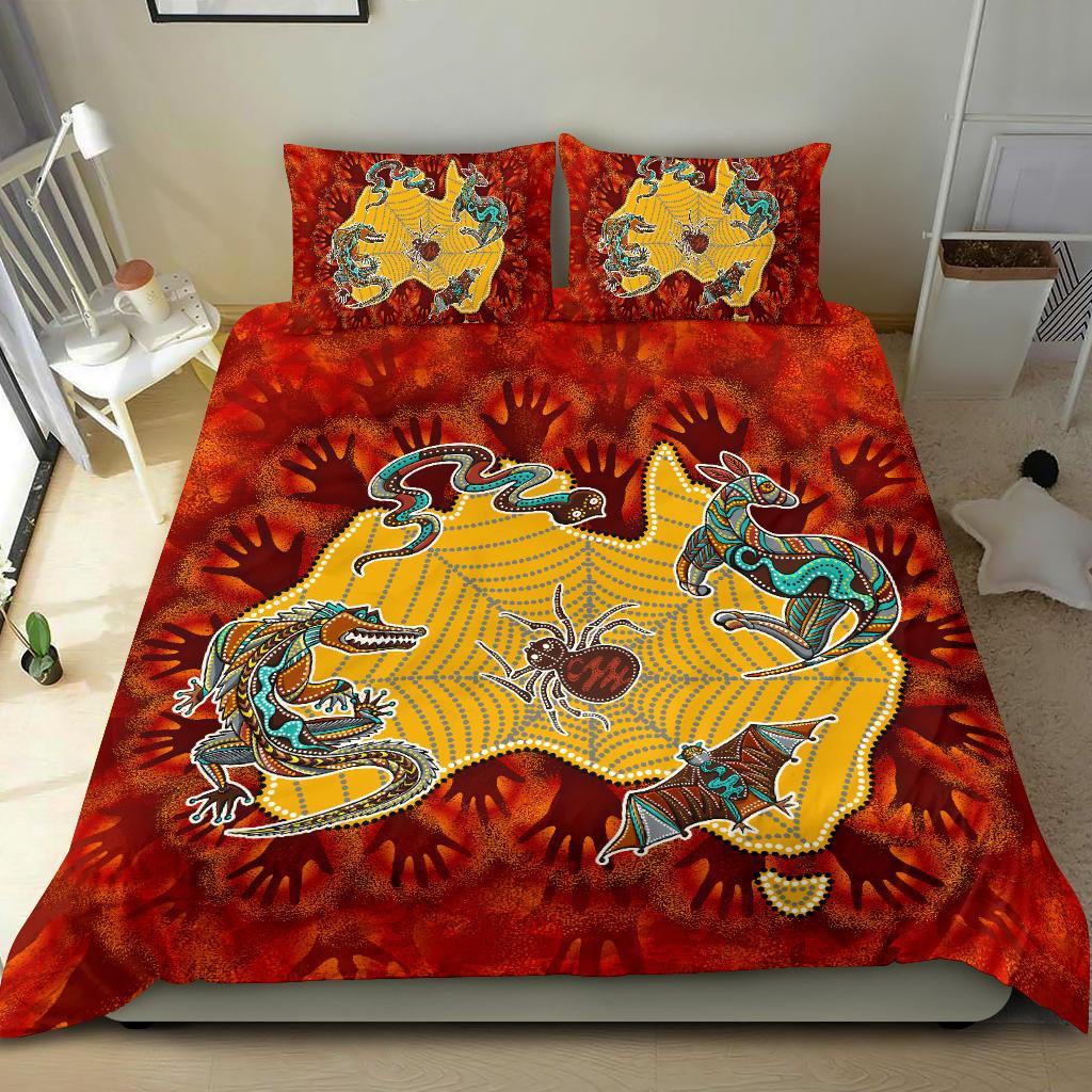 Aboriginal Bedding Set - Australia Map Hand Patterns Spider Web - Vibe Hoodie Shop