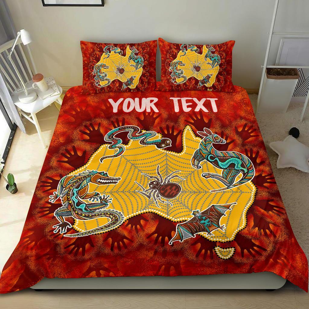 Custom Aboriginal Bedding Set - Australia Map Hand Patterns Spider Web - Vibe Hoodie Shop