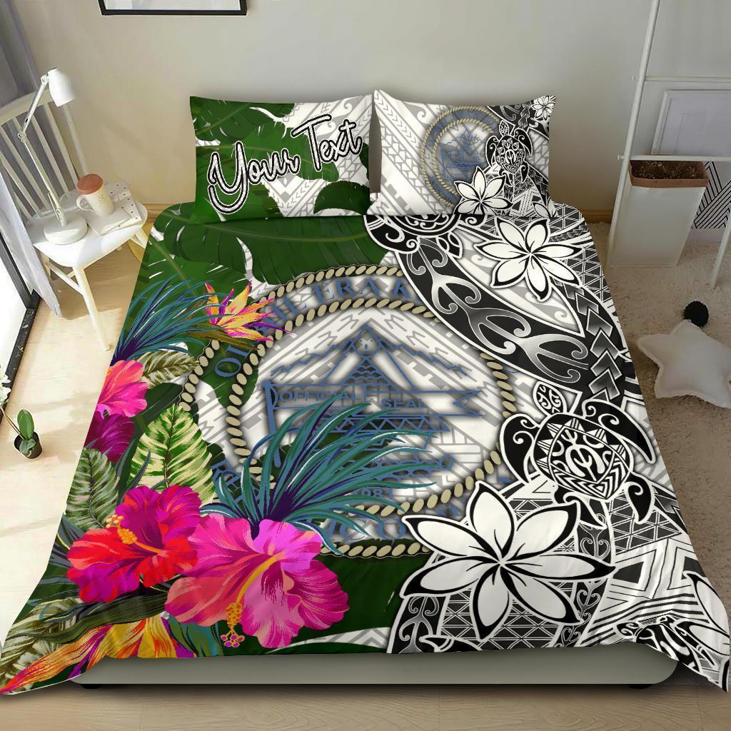 Palau Custom Personalised Bedding Set White - Turle Plumeria Banana Leaf Crest - Vibe Hoodie Shop