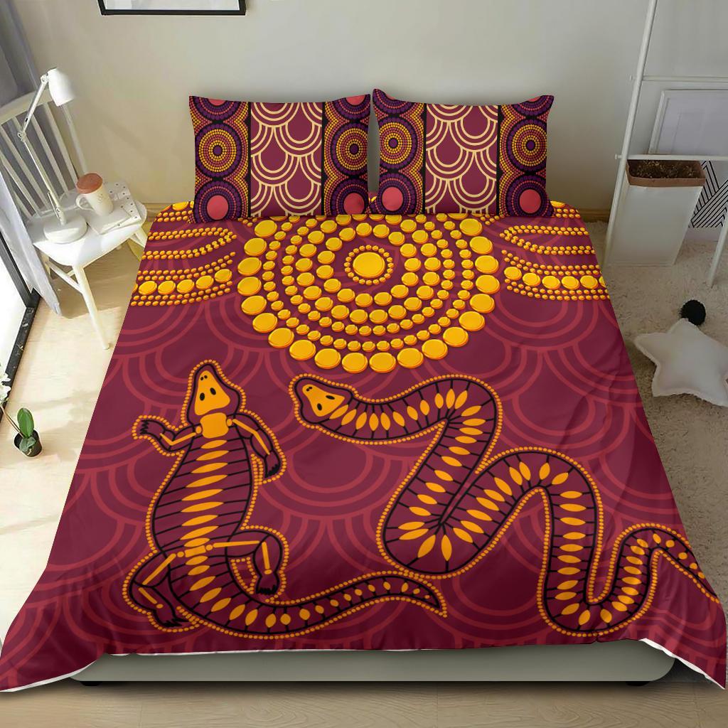 Aboriginal Bedding Set - Aboriginal Snake And Alligator - Vibe Hoodie Shop