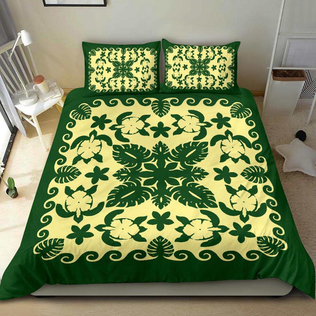 Turtle with Hibiscus Royal Bedding Set Green - Vibe Hoodie Shop