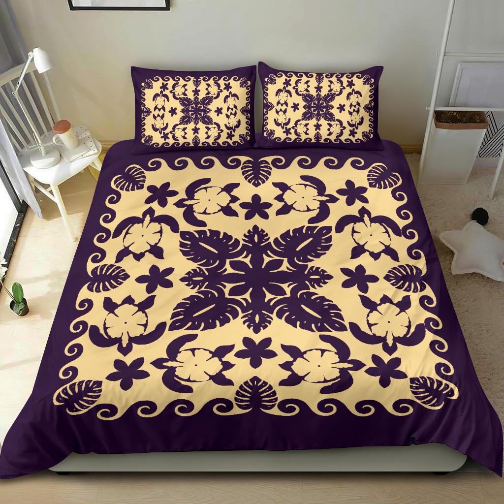 Turtle with Hibiscus Royal Purple Bedding Set - Vibe Hoodie Shop