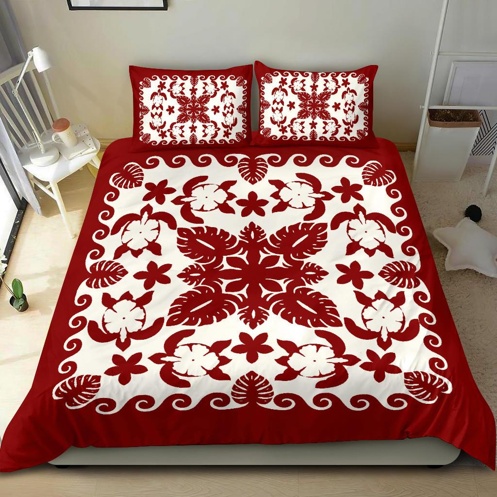 Turtle with Hibiscus Royal Red Bedding Set - Vibe Hoodie Shop