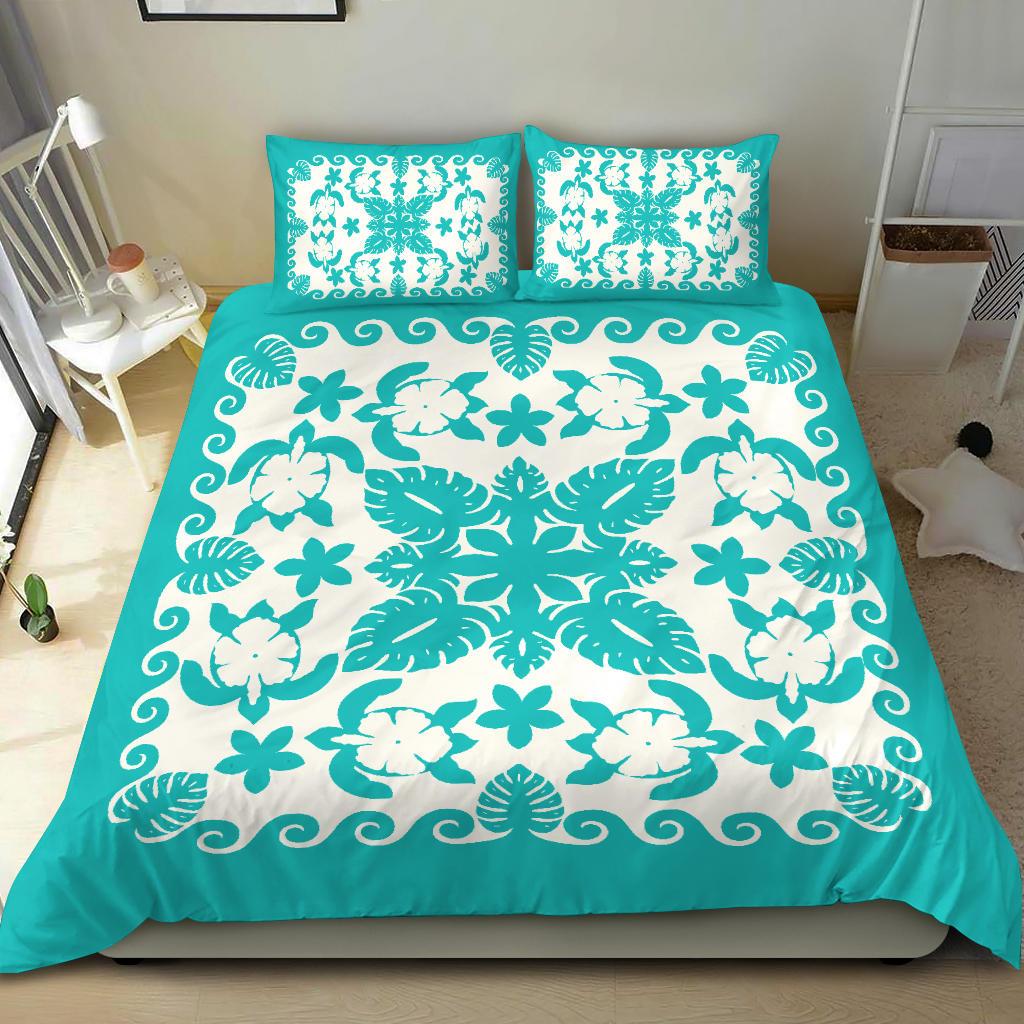 Turtle with Hibiscus Royal Turquoise Bedding Set - Vibe Hoodie Shop