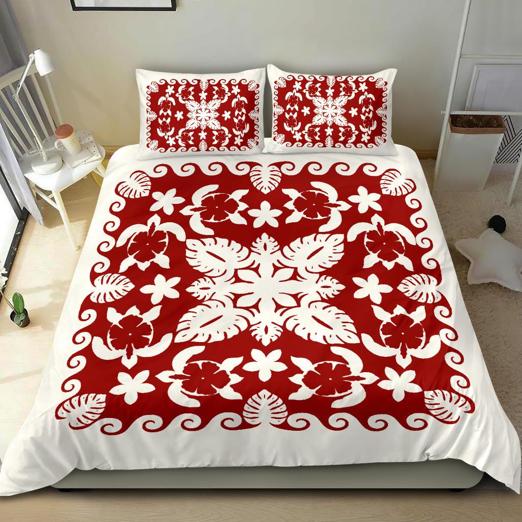 Turtle with Hibiscus Royal White Bedding Set - Vibe Hoodie Shop